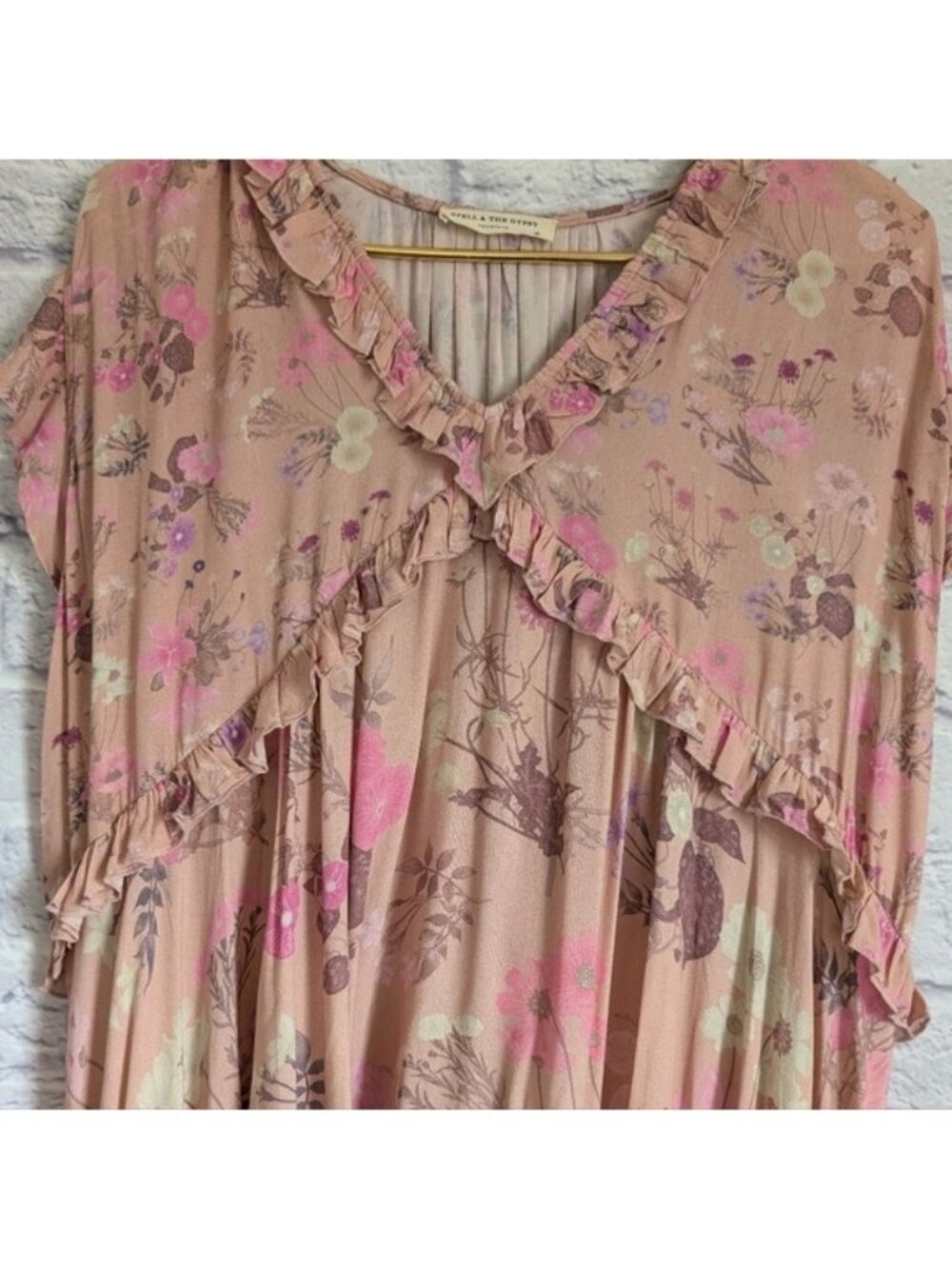 SPELL Wild Bloom Mini Dress XS Blush Pink Floral Ruffle Boho Bohemian Flowy - Picture 5 of 9